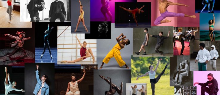 A colorful collage of the 2022 "25 to Watch" artists in the studio and in performance.