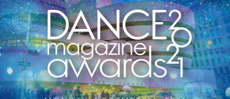 Dance Magazine Awards 21 Monday December 6, 2021. Text is overlaid on an image of the Guggenheim.