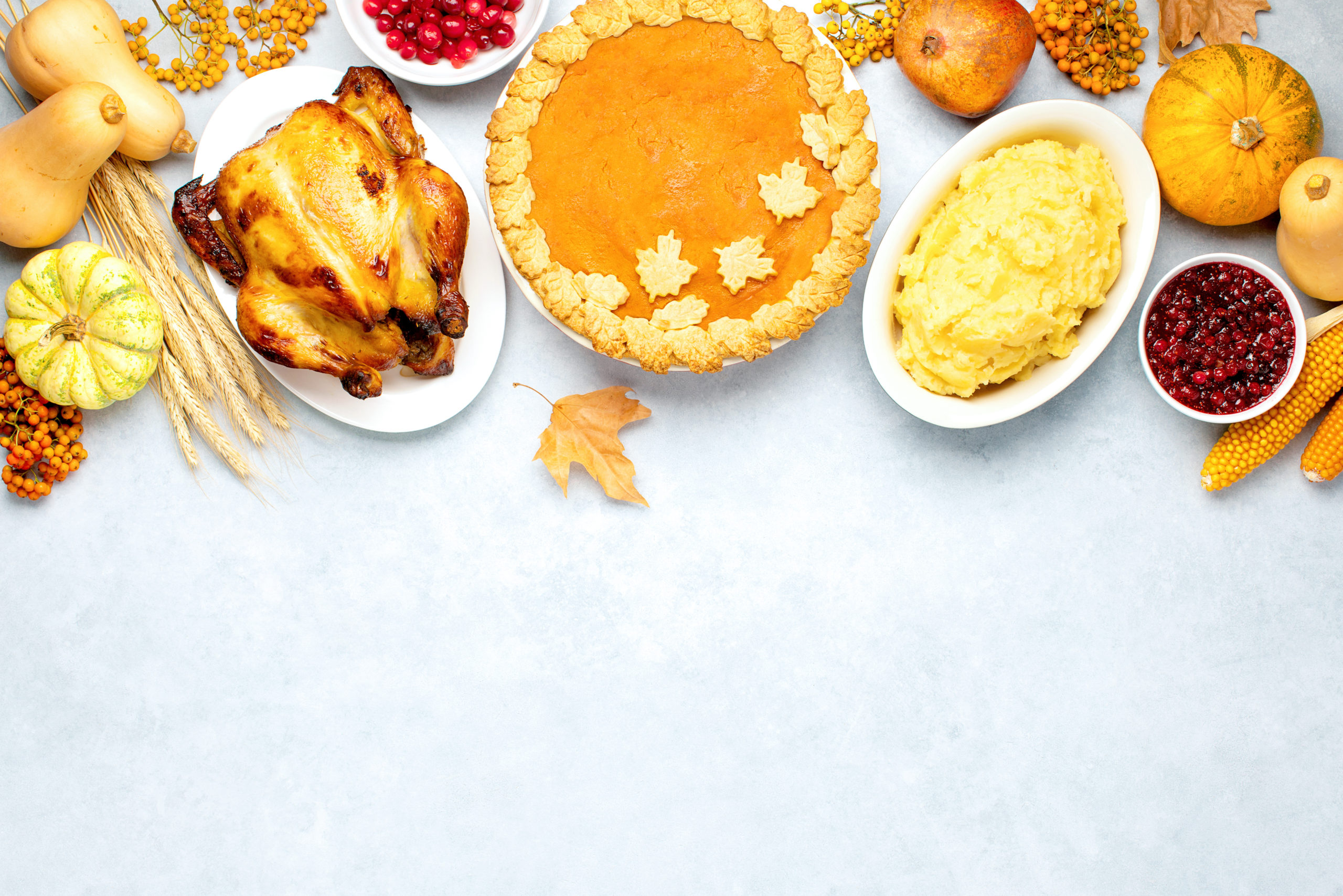 pumpkin pie, turkey, dressing, cranberry sauce